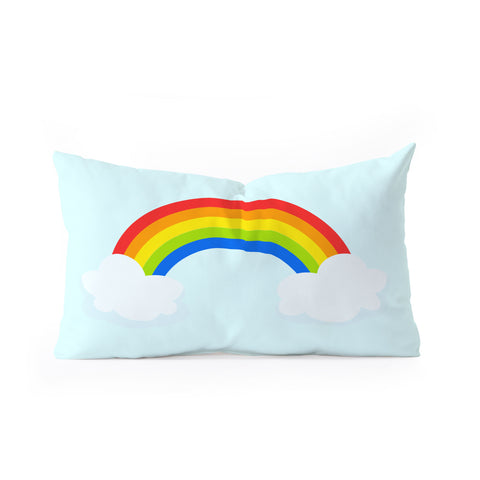 Avenie Bright Rainbow With Clouds Oblong Throw Pillow