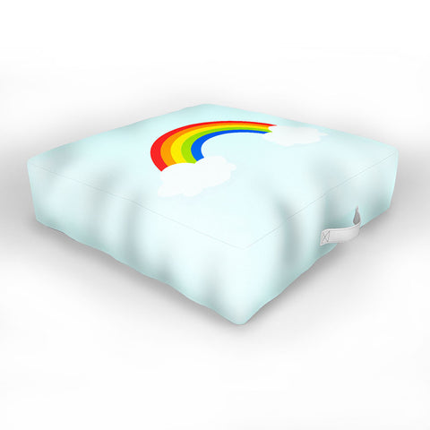 Avenie Bright Rainbow With Clouds Outdoor Floor Cushion
