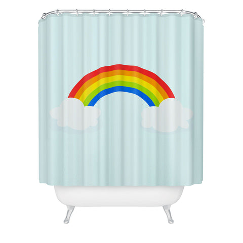 Avenie Bright Rainbow With Clouds Shower Curtain
