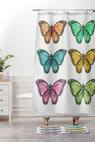 Avenie Butterfly Collection Colorful Shower Curtain And Mat