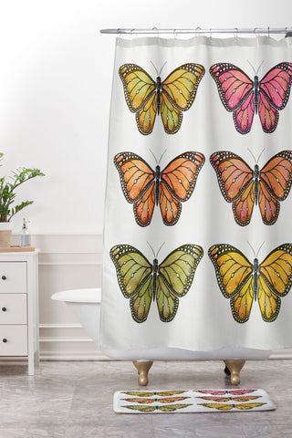Avenie Butterfly Collection Fall Hues Shower Curtain And Mat