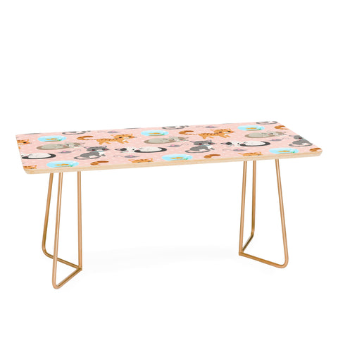 Avenie Cat Pattern Pink Coffee Table