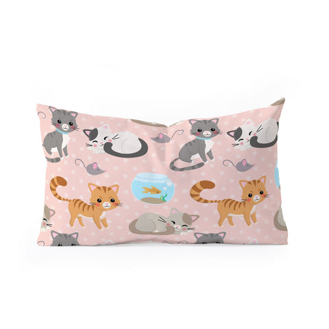 Avenie Cat Pattern Pink Oblong Throw Pillow