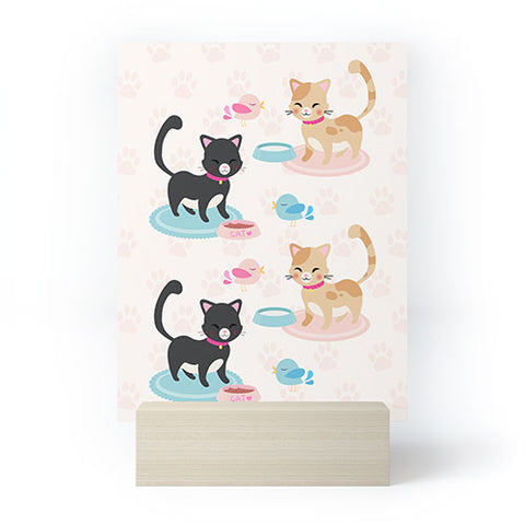 Avenie Cat Pattern With Food Bowl Mini Art Print