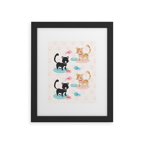 Avenie Cat Pattern With Food Bowl Framed Art Print