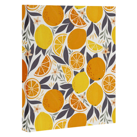 Avenie Citrus Fruits Yellow and Grey Art Canvas