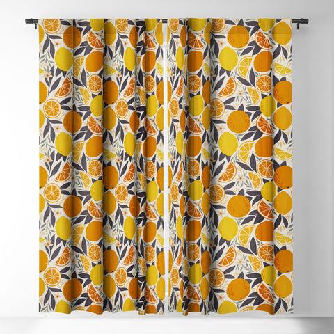 Avenie Citrus Fruits Yellow and Grey Blackout Window Curtain