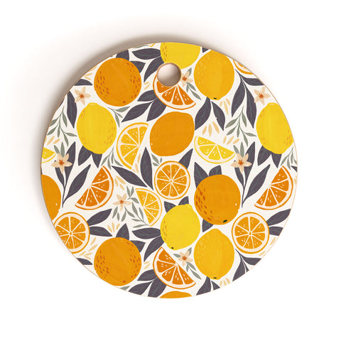 Avenie Citrus Fruits Yellow and Grey Cutting Board Round