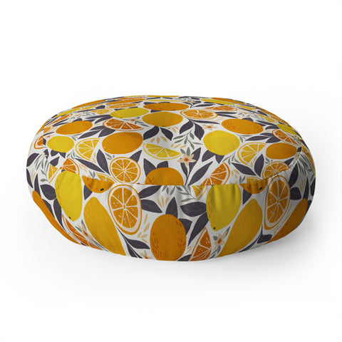 Avenie Citrus Fruits Yellow and Grey Floor Pillow Round