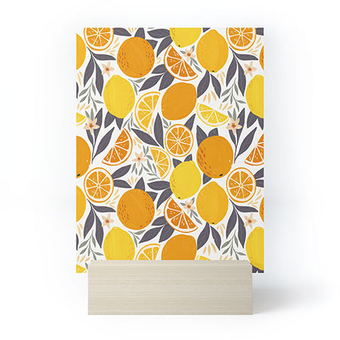 Avenie Citrus Fruits Yellow and Grey Mini Art Print