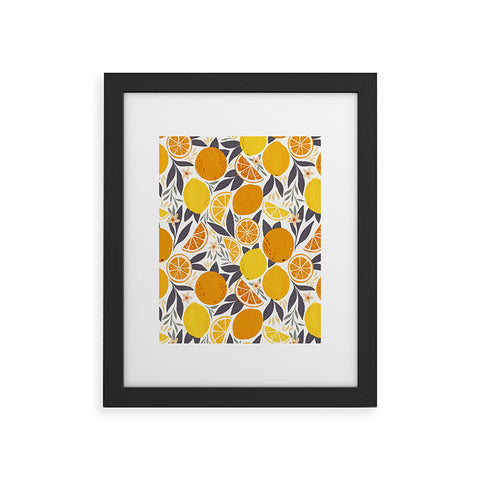 Avenie Citrus Fruits Yellow and Grey Framed Art Print