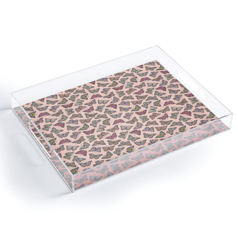 Avenie Countryside Butterflies Pink Acrylic Tray