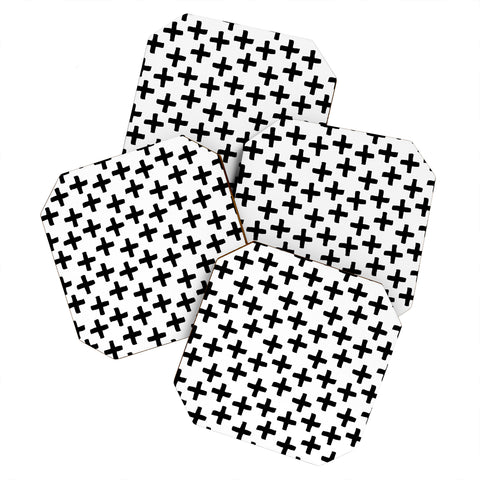 Avenie Cross Pattern Black and White Coaster Set