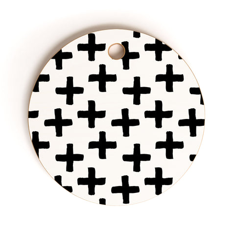 Avenie Cross Pattern Black and White Cutting Board Round