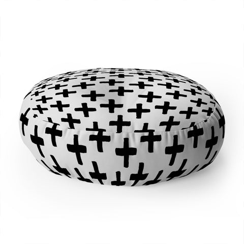 Avenie Cross Pattern Black and White Floor Pillow Round