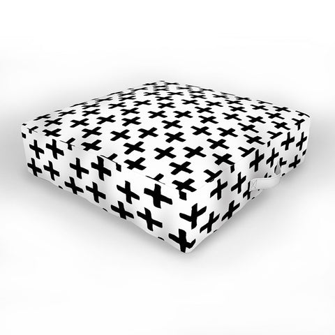 Avenie Cross Pattern Black and White Outdoor Floor Cushion