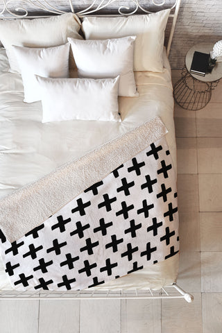 Avenie Cross Pattern Black and White Fleece Throw Blanket