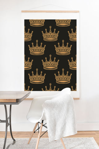 Avenie Crown Pattern Black Art Print And Hanger