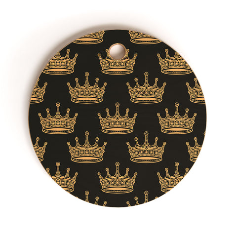 Avenie Crown Pattern Black Cutting Board Round