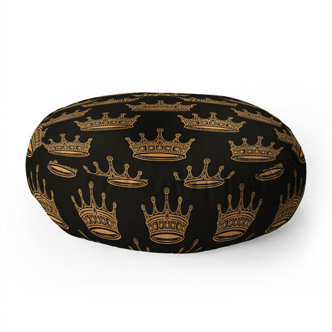 Avenie Crown Pattern Black Floor Pillow Round
