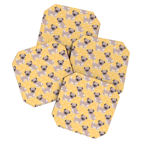 Avenie Dog Pattern Pugs Coaster Set