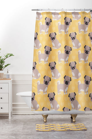 Avenie Dog Pattern Pugs Shower Curtain And Mat