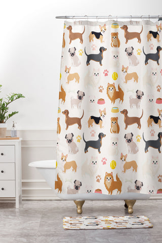 Avenie Dog Pattern Shower Curtain And Mat