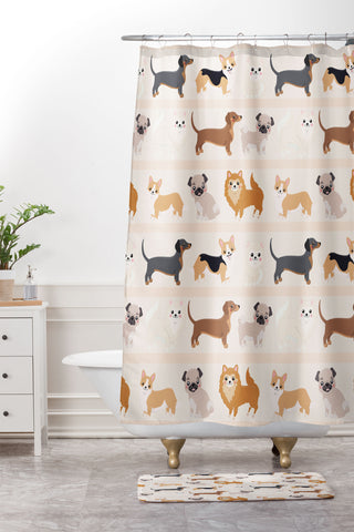 Avenie Dogs n a Row Pattern Shower Curtain And Mat