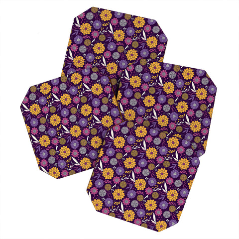 Avenie Floral Pattern Purple Coaster Set