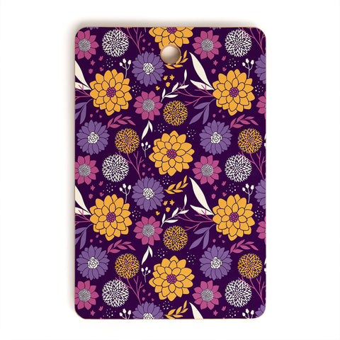 Avenie Floral Pattern Purple Cutting Board Rectangle