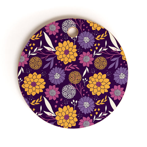 Avenie Floral Pattern Purple Cutting Board Round