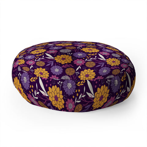 Avenie Floral Pattern Purple Floor Pillow Round