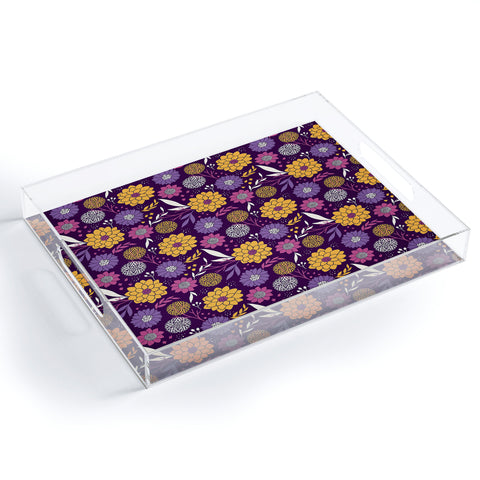 Avenie Floral Pattern Purple Acrylic Tray