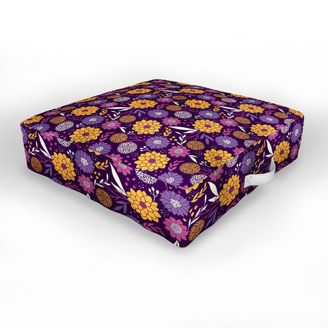 Avenie Floral Pattern Purple Outdoor Floor Cushion