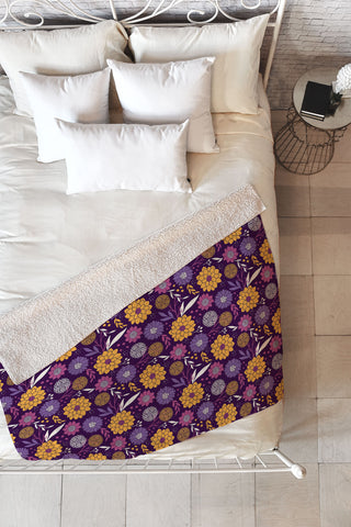 Avenie Floral Pattern Purple Fleece Throw Blanket