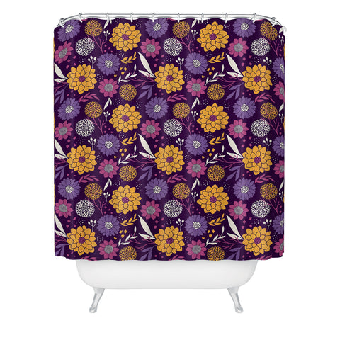 Avenie Floral Pattern Purple Shower Curtain