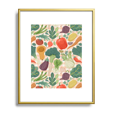 Avenie Fruit Salad Gingham Vegetables Metal Framed Art Print