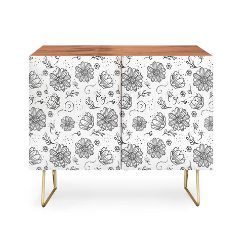Avenie Ink Flowers Black And White Credenza