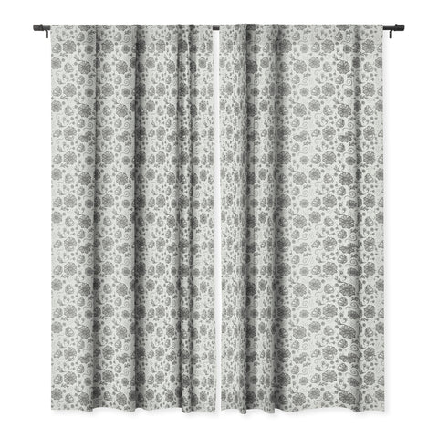 Avenie Ink Flowers Black And White Blackout Window Curtain