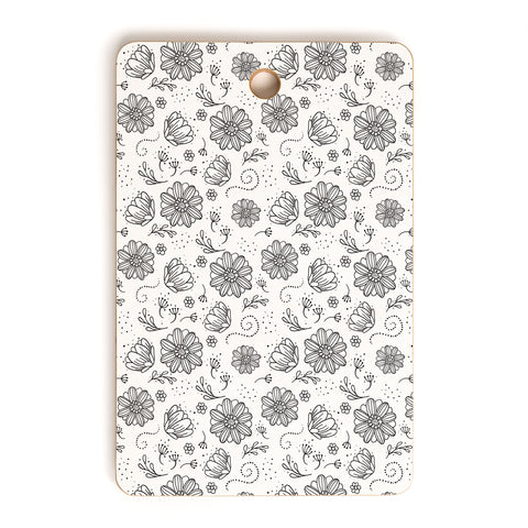 Avenie Ink Flowers Black And White Cutting Board Rectangle