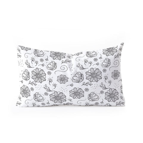 Avenie Ink Flowers Black And White Oblong Throw Pillow