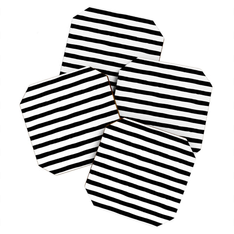 Avenie Ink Stripes Black and White Coaster Set