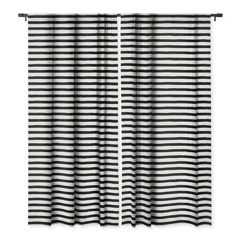 Avenie Ink Stripes Black and White Blackout Window Curtain