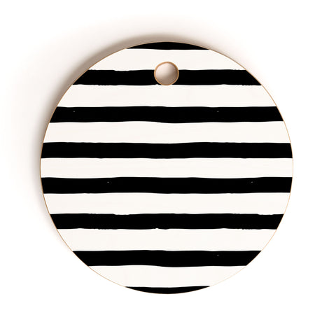 Avenie Ink Stripes Black and White Cutting Board Round
