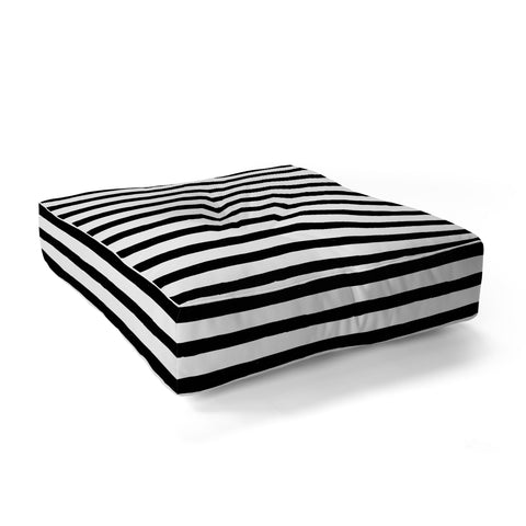 Avenie Ink Stripes Black and White Floor Pillow Square
