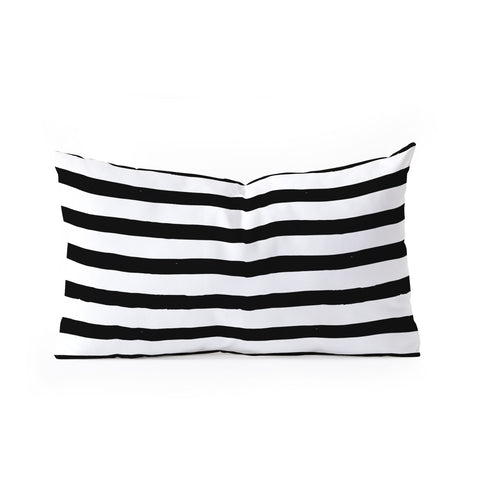 Avenie Ink Stripes Black and White Oblong Throw Pillow
