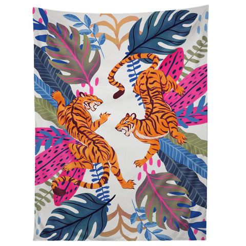 Avenie Jungle Cats Blue Tapestry
