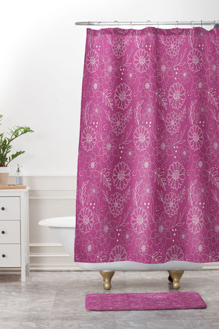 Avenie Lineart Garden Violet Shower Curtain And Mat