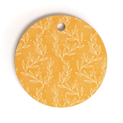 Avenie Lineart Vine Leaves Gold Cutting Board Round