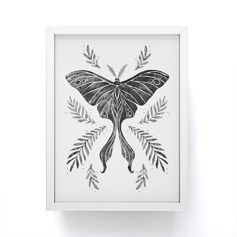 Avenie Luna Moth Black and White Framed Mini Art Print